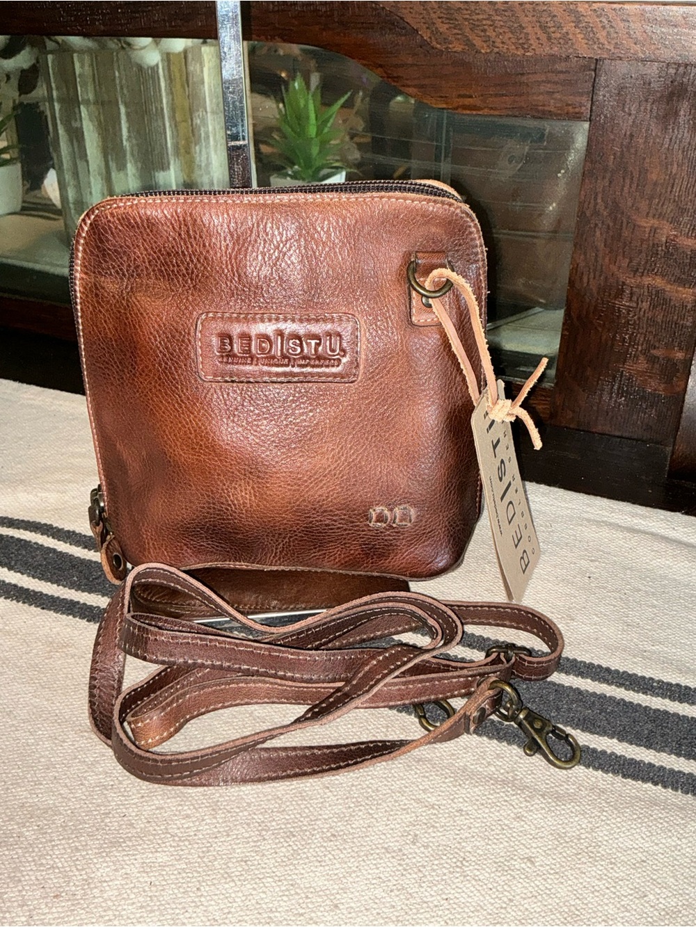 NWT Bed Stu Leather Ventura Clutch Crossbody Belt Bag Teak Rustic Retail $155